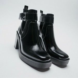 Zara Boots FW 2021 Block Heeled Ankle Boots 3107/710/040 Size 7 black